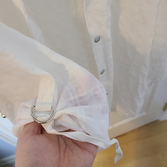 Cover Me - Sheer White Collared Button Front Swimsuit Coverup Size Large - Picture 2 of 6